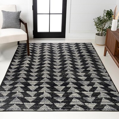 Black Cream 5x7 Rectangular Tribal Style Area Rug Easy Care Polypropylene Rug