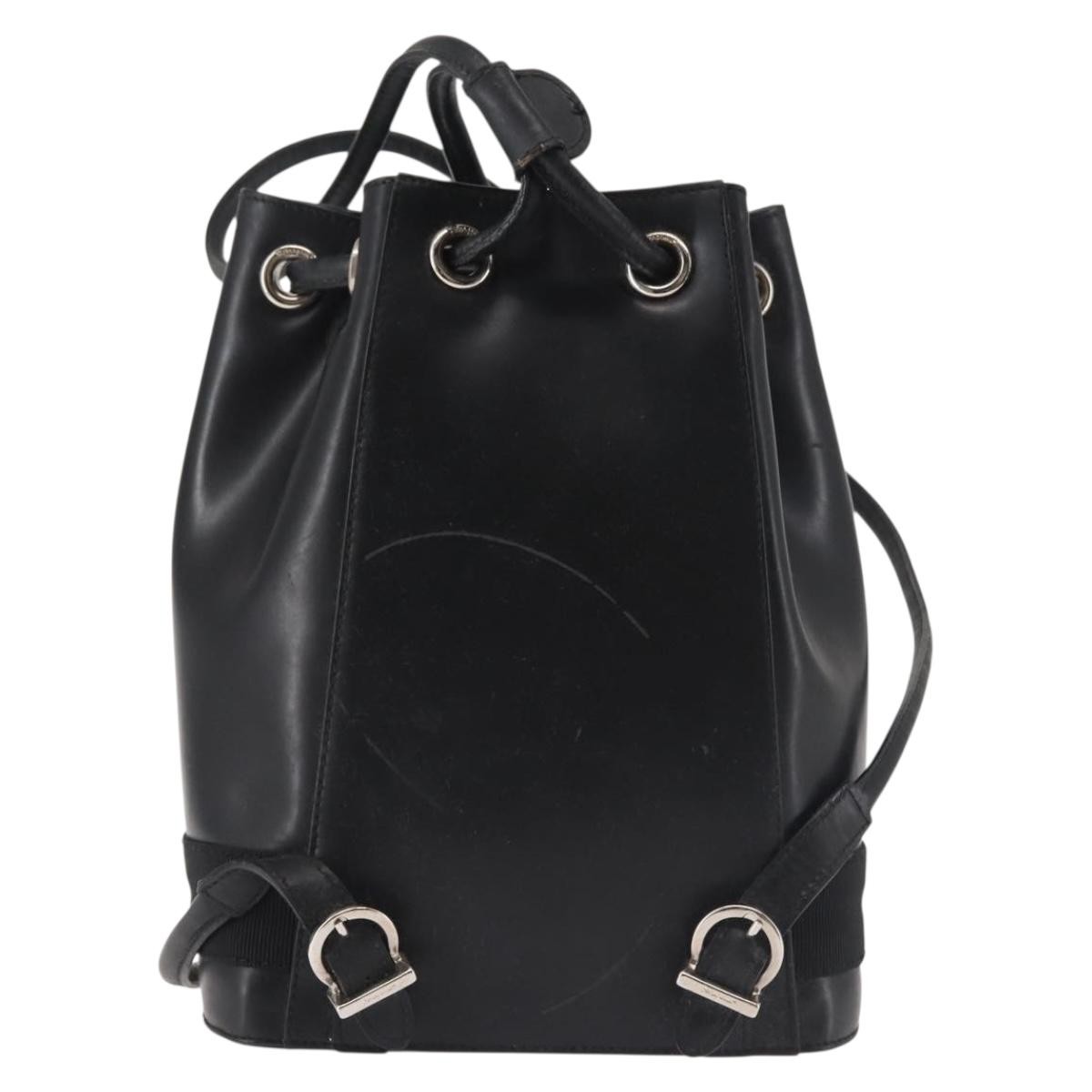 Salvatore Ferragamo Vala Backpack Leather Black Silver Auth 