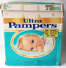 VINTAGE 80's ULTRA PAMPERS BOY 3-5kg 6-11lbs 72x PLASTIC DIAPERS NEW 