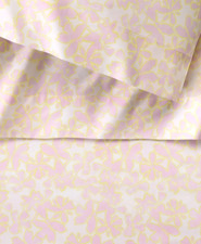 Sferra Prato F/ Queen Flat Sheet Pink Yellow Carnations Cotton Percale Italy NEW