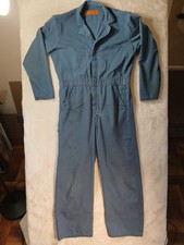 Vintage Red Kap Work Coveralls Mens 42R Faded Blue Snap Zip Workwear USA 80s