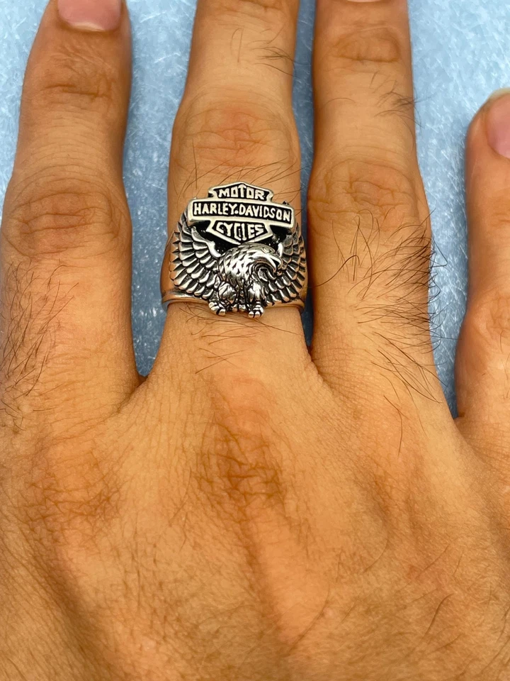925 Sterling Silver Harley Davidson Eagle Design Ring, Handmade Motorcyle Gift - Image 2 of 4