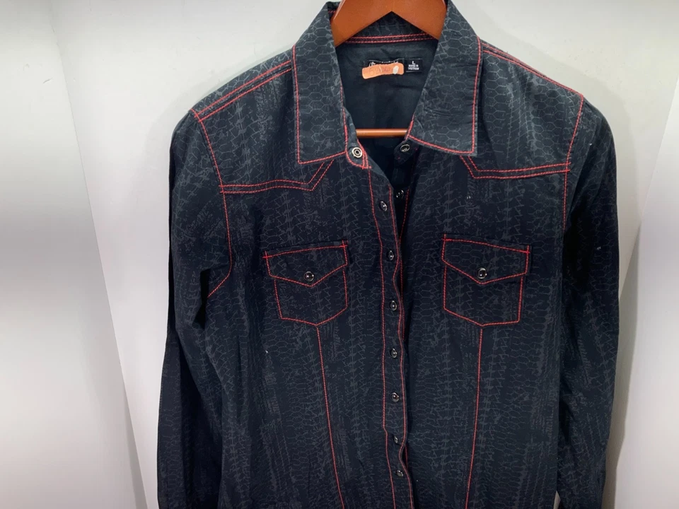 Camisa Cruel Girl Western Abotonada Mujer L Negra Geo Manga Larga Vaquera Rodeo Foto 4 de 4