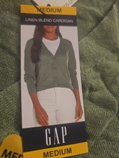 Gap Women's Linen Blend Lightweight Button Down V-Neck Cardigan Sweater M