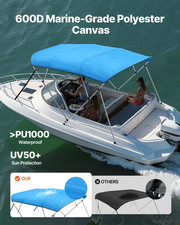 4 Bow Boat Bimini Top Canopy - 96"L x 85"-90"W x 54"H, Pacific Blue - Waterproof