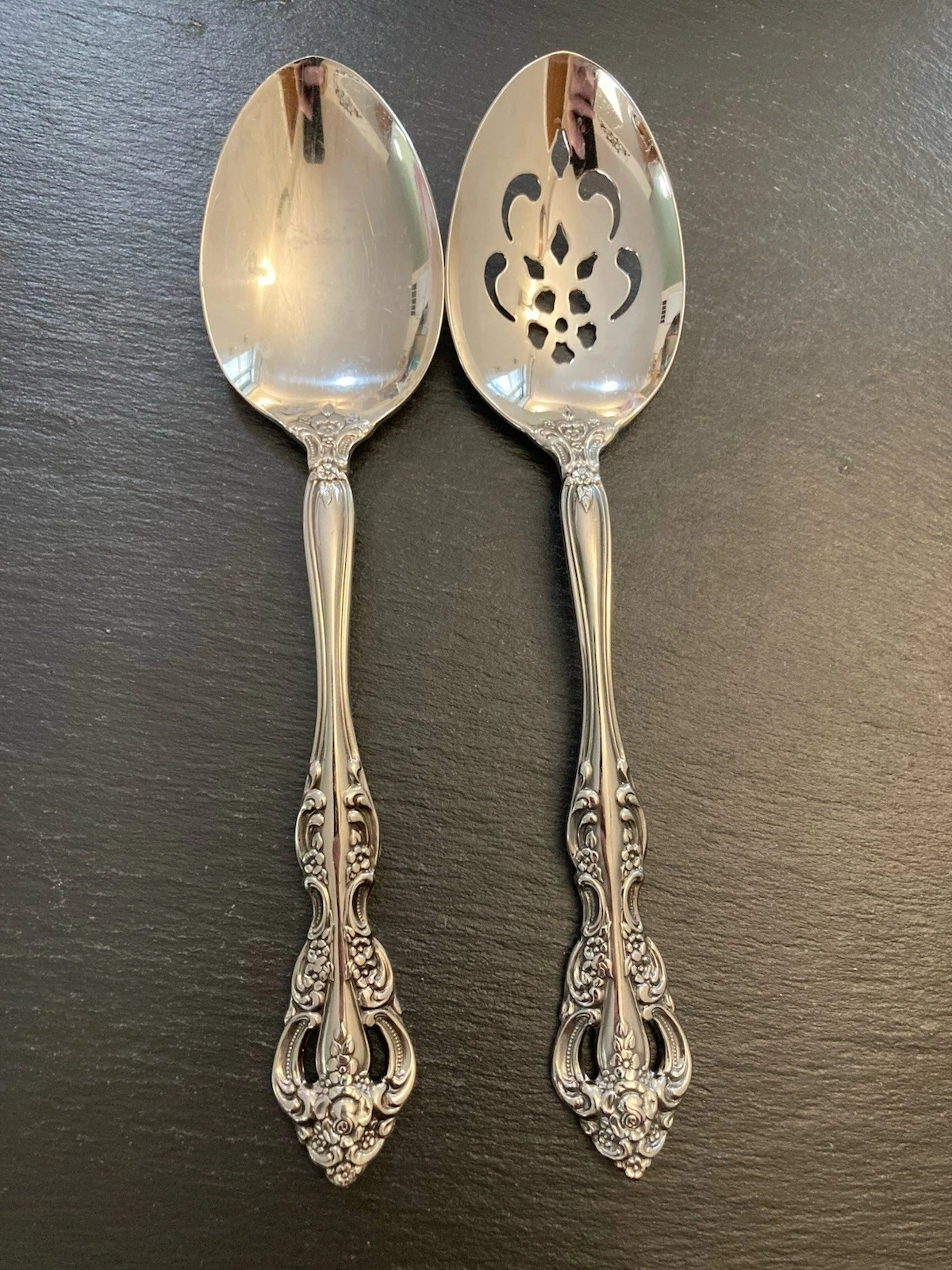 Oneida Stainless MICHELANGELO 2 Serving Spoons Ornate Floral SHIPS FREE