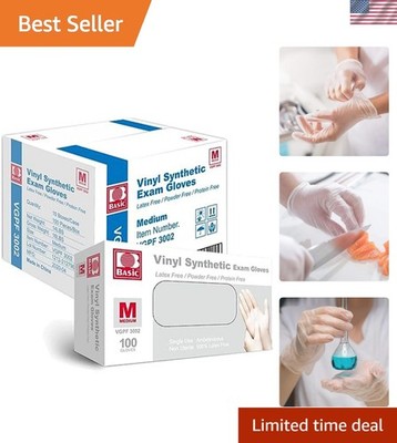 Basic Medical Vinyl Exam Gloves Disposable Latex Free Medium, Powder-Free, Cl...