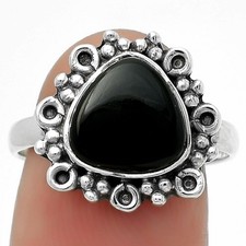Natural Black Onyx - Brazil 925 Sterling Silver Ring s.8 Jewelry R-1100