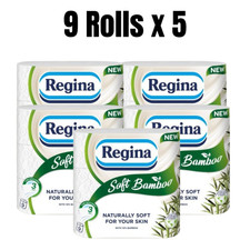 45 Rolls Regina 3-Ply Toilet Tissue - Soft Bamboo Bathroom Paper 160 Sheets/Roll