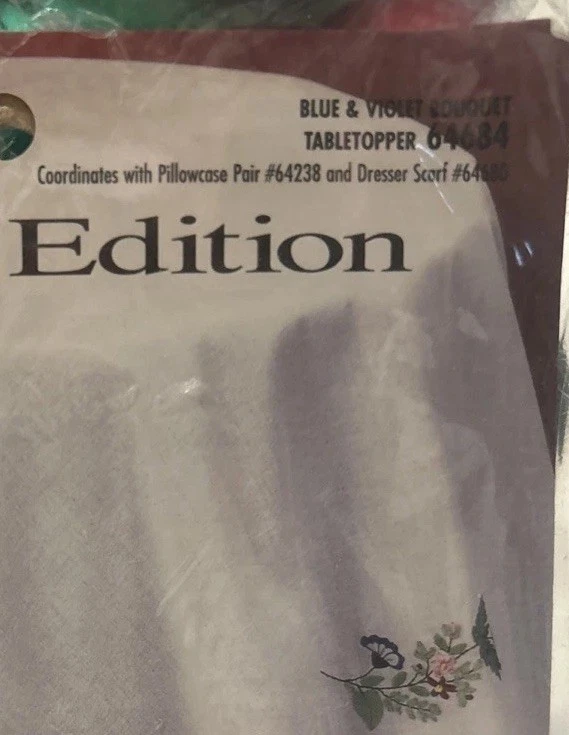 Vtg Bucilla Special Edition Stamped Cross Stitch Violet Bouquet Table Topper NEW - Image 2 of 4