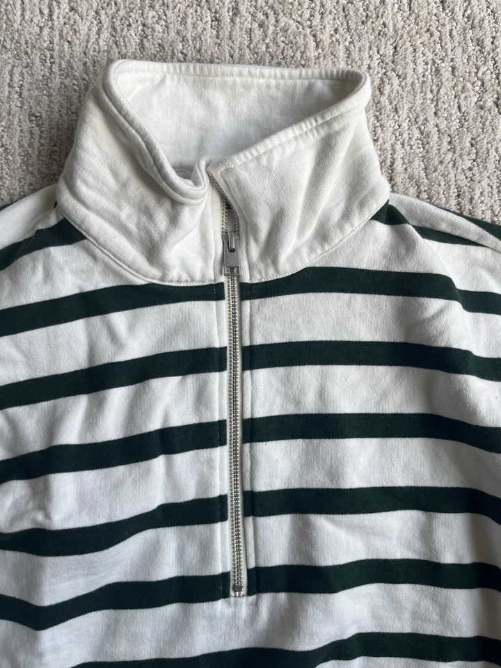 MARCO Sudadera Mujer M Verde Blanco Rayas Pullover Algodón Tejido Crop Foto 3 de 4