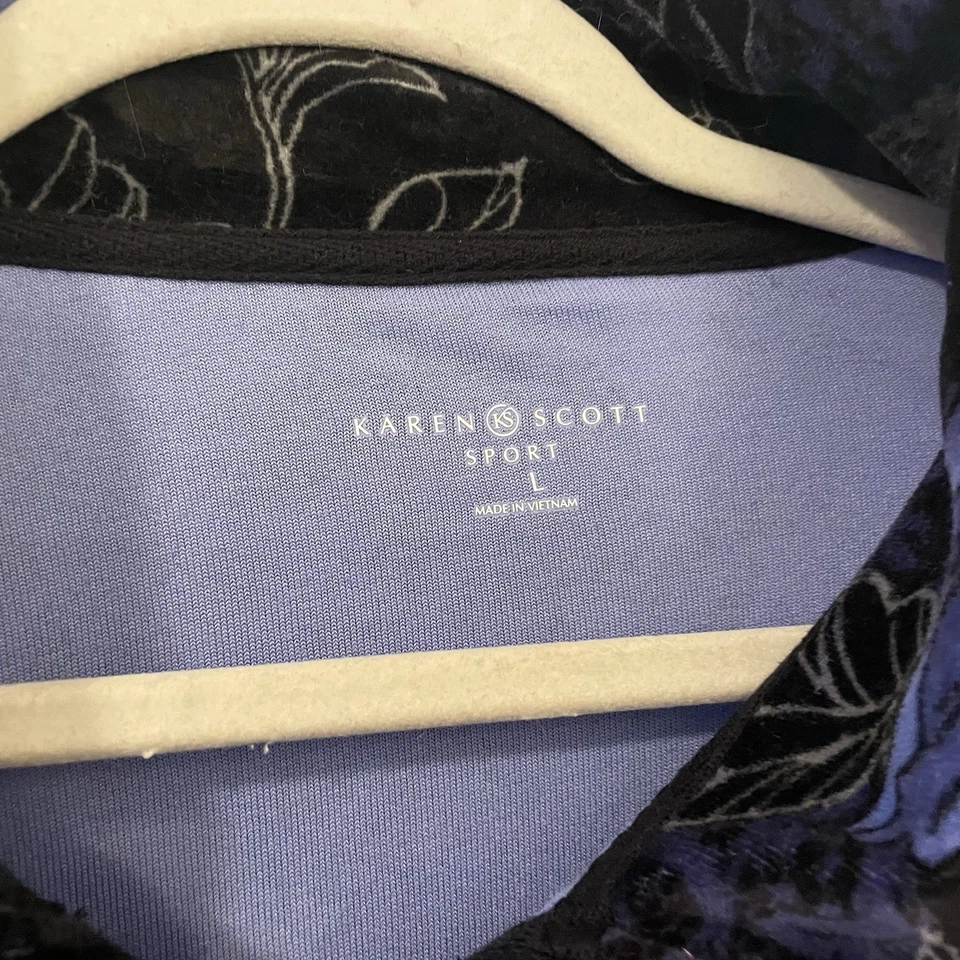 Karen Scott Women's L Black Velour Floral Jacket Full Zip Pockets Relaxed Mature - Image 4 of 4