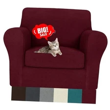  2 Piece Chair Covers Chair Slipcover with Arms, 31"-46"(1 CUSHION) Wine Red