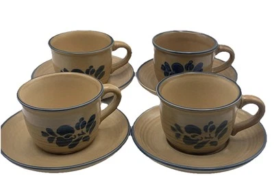 Vtg Pfaltzgraff Set of 4 Tea Cup And Saucers Folk Art Pattern Nice - Image 1 of 4