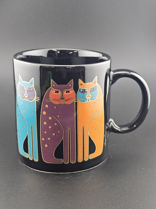 Vintage Laurel Burch Siamese Cats Mug Black Ceramic Coffee Cup Made in Japan