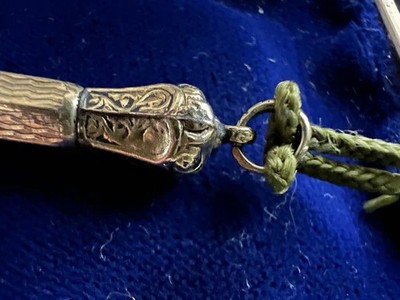 Red Mechanical Pencil Laminated Gold 18K Pendant Miniature Chatelaine Antique A