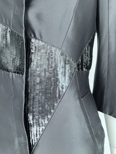 Cappotto giacca paillettes raso seta blu navy Christian Dior By John Galliano S/S 2007 - Foto 5 di 17