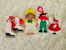 Vintage Lot of Handmade Needlepoint Christmas Ornaments Skates Angel
