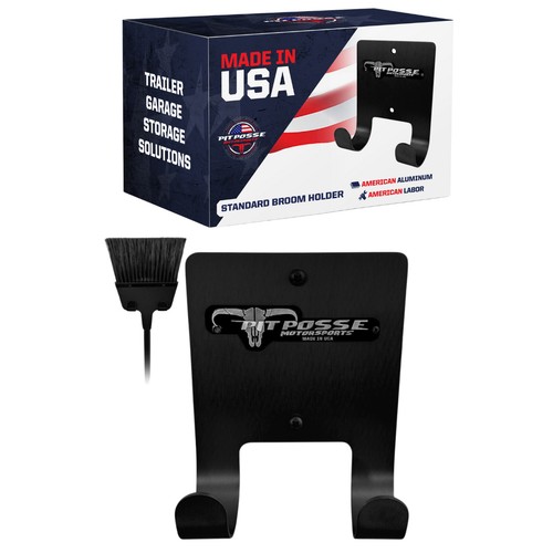 Pit Posse Aluminum Broom Wall Holder Trailer Garage Storage Organizer (Black)