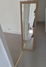 Full-Length Rectangular Framed Wood Mirror Natural Brown Wall Mounted 130cm