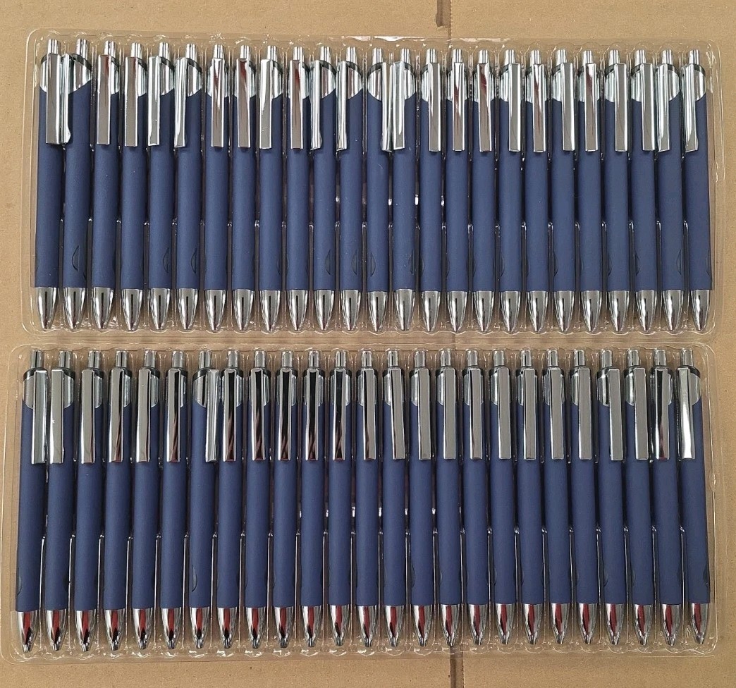250x Bulk Lot Rubber Grip Click Blank Pens (Not Misprint) Navy Blue Grip (500x)