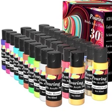 Metallic Acrylic Pouring Paint, Set of 30 Metallic Colors Fluid acrylic paint...