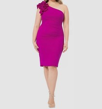 Xscape Women's Pink Ruffled One-Shoulder Sleeveless Bodycon Dress Plus Sz 14W