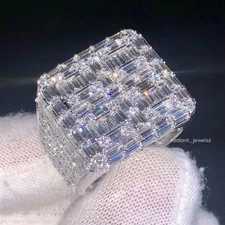 925 Sterling Silver Baguette & Round Cut Moissanite Iced Out Mens Hip Hop Ring