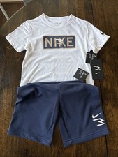 Nike 3 Brand 2 Piece T-Shirt Shorts Set Boys Size 6 NWT Navy White