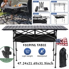 Adjustable Height Table Folding Portable Roll-up Camping Outdoor Picnic Table US