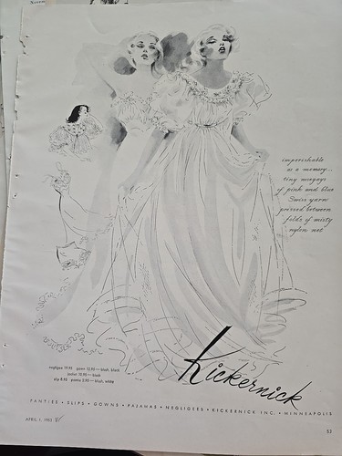 1953 Women's Kickernick Swiss Yarn Gown Slip Vintage Fashion Lingerie Art ad