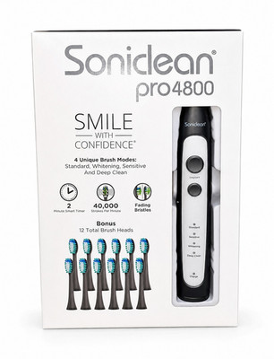 Soniclean Pro4800 Sonic Electric Toothbrush 4 Modes 12 Brush Heads Black Silver