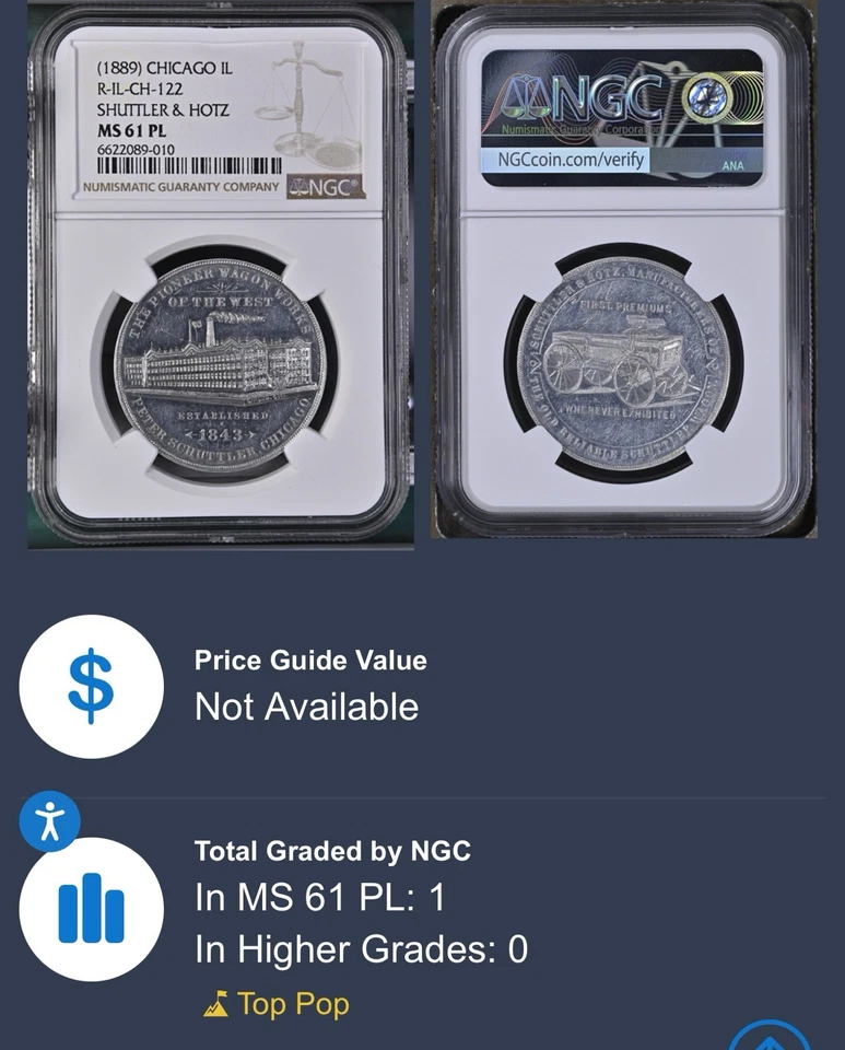 1878 Chicago R-IL-CH-122, Shuttler & Hotz Wagons, NGC MS-61PL-Top Pop - Image 4 of 4