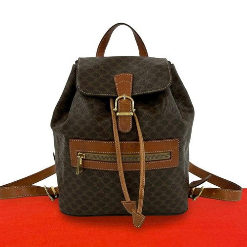 Celine Macadam Print Leather Backpack Brown Vintage MC98/1 Auth
