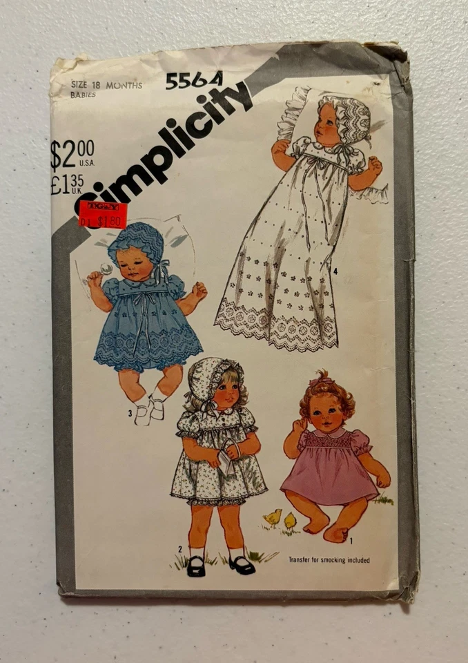 Simplicity 5564 Baby Dress Sewing Pattern Vintage Toddler Outfits - Image 2 of 4