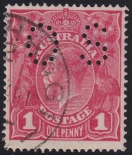 AUST KGV 1d RED SWMk. OFFICIAL PERF 'OS'. USED. (M844)