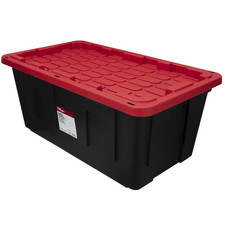 Hyper Tough 40 Gallon Extra Large Storage Bin with Snap Lid, Black and Red, Heav