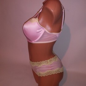Victoria Secret Bra Set Tease Push Up Cheeky Panty Pink Yellow Lace Trim New