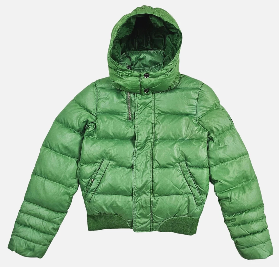 HOT UNISEX DIESEL @ SPORTS BOMBER QUILTED HOODED Zip DOWN PUFFER GREEN Jacket XS - Image 3 of 4