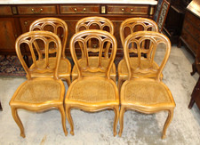 Set of 6 French Antique Louis XV Cane Seat Dining Chairs Fruitwood Cabriole Legs