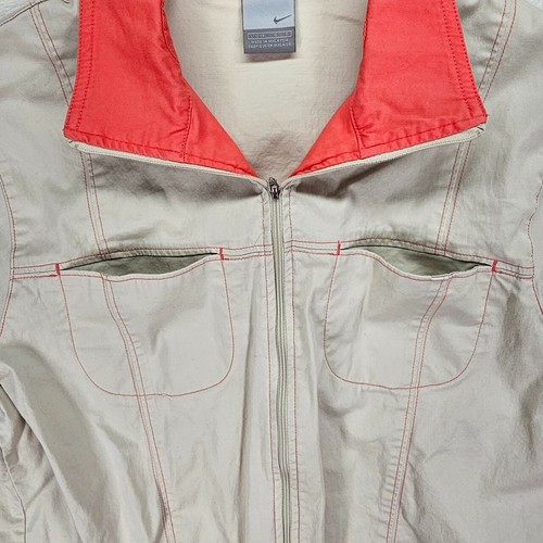 VTG Nike Contrast Stitch Jacket Canvas Snap Cuffs Pockets Beige Girls Sz L 12/14 - Picture 12 of 17