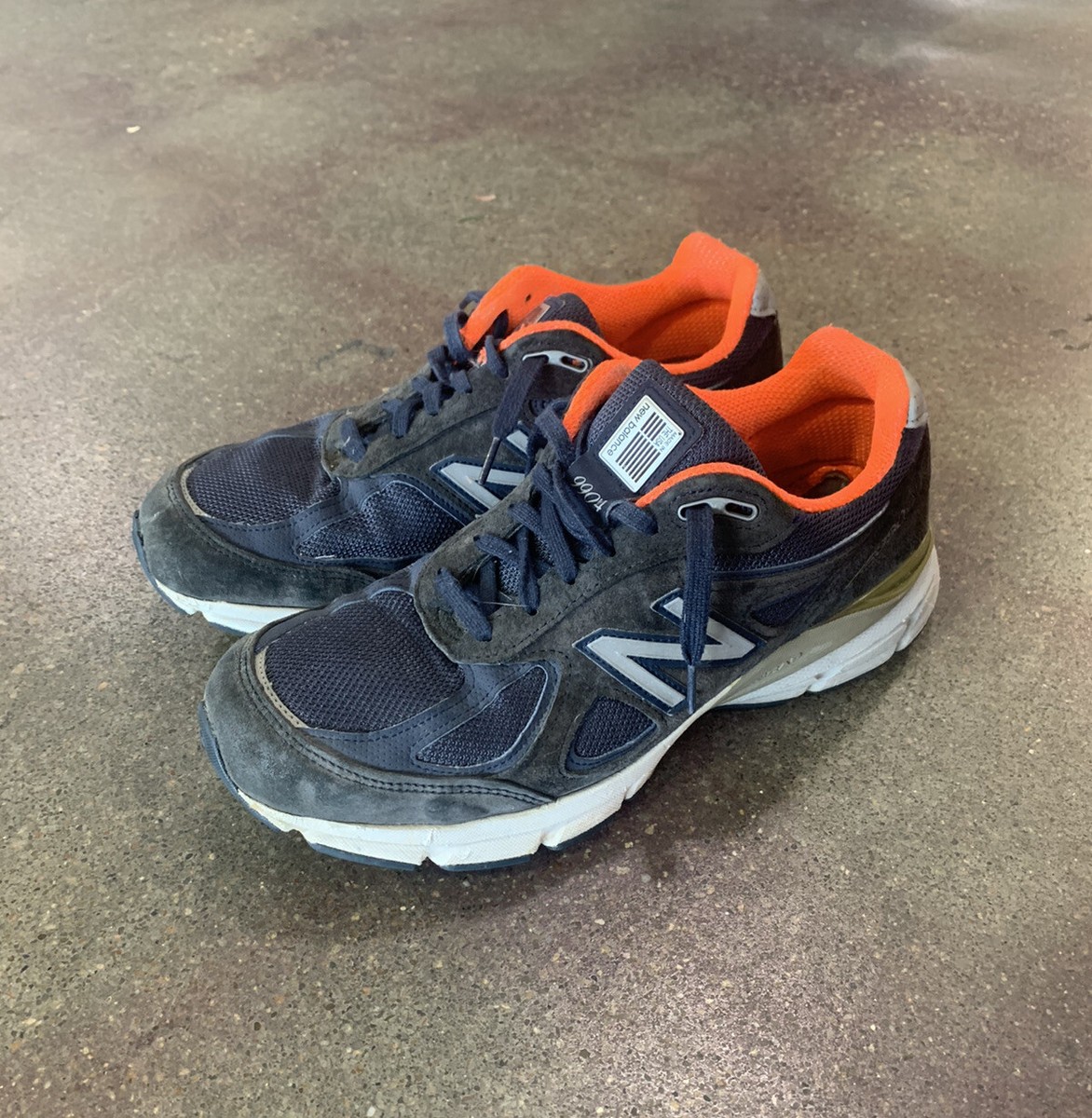 New Balance USA 990 v4 Mens Size Navy Blue Orange Suede