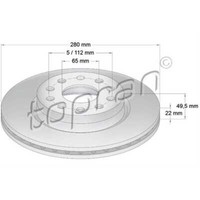 Topran 2X Bremsscheibe Vorne Ø280 Mm BelüFtet FüR VW Golf V 1K1 1.4 16V 1.6 5K1