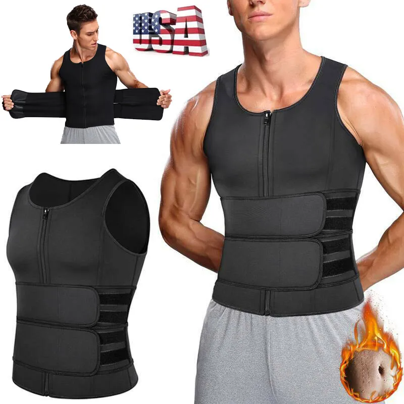 Men Sauna Sweat Suit Waist Trainer Vest Neoprene Body Shaper Fat Burner Gym  Tops