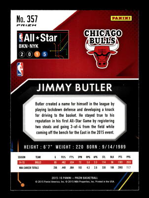2015-16 Panini Prizm 357 Jimmy Butler Silver SP Parallel NBA 2015-16 Panini Prizm 357 Jimmy Butler Silver SP Parallel NBA