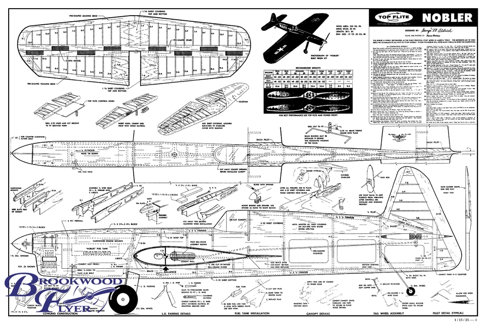 NOBLER PLANS + PARTS PATTERNS to Build ENLARGED Top Flite 65” UC Stunt Plane - Image 2 of 4
