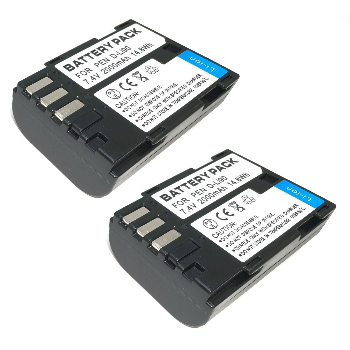 2x Li-ion Battery Pack For Pentax 39830 39835 D-Li90 D-L190 D-BC90