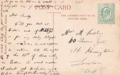FAMILIENGESCHICHTE - GENEALOGIE - POSTKARTE - FINDLEY - SOUTH KENSINGTON QUEENSGATE