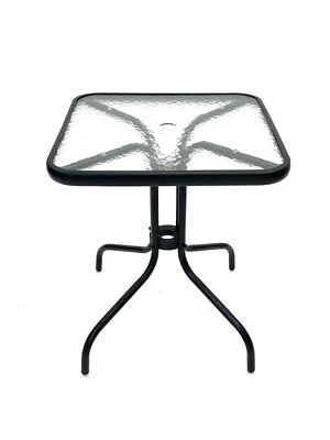 BE FURNITURE Square Glass Garden Table, Patio Table, Bistro Table, Balcony Table, 60 cm Sq