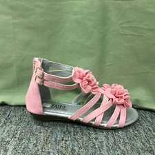 New Girls Easy USA G905Y-A Pink Zippered Strappy Sandals With Flowers Size 4